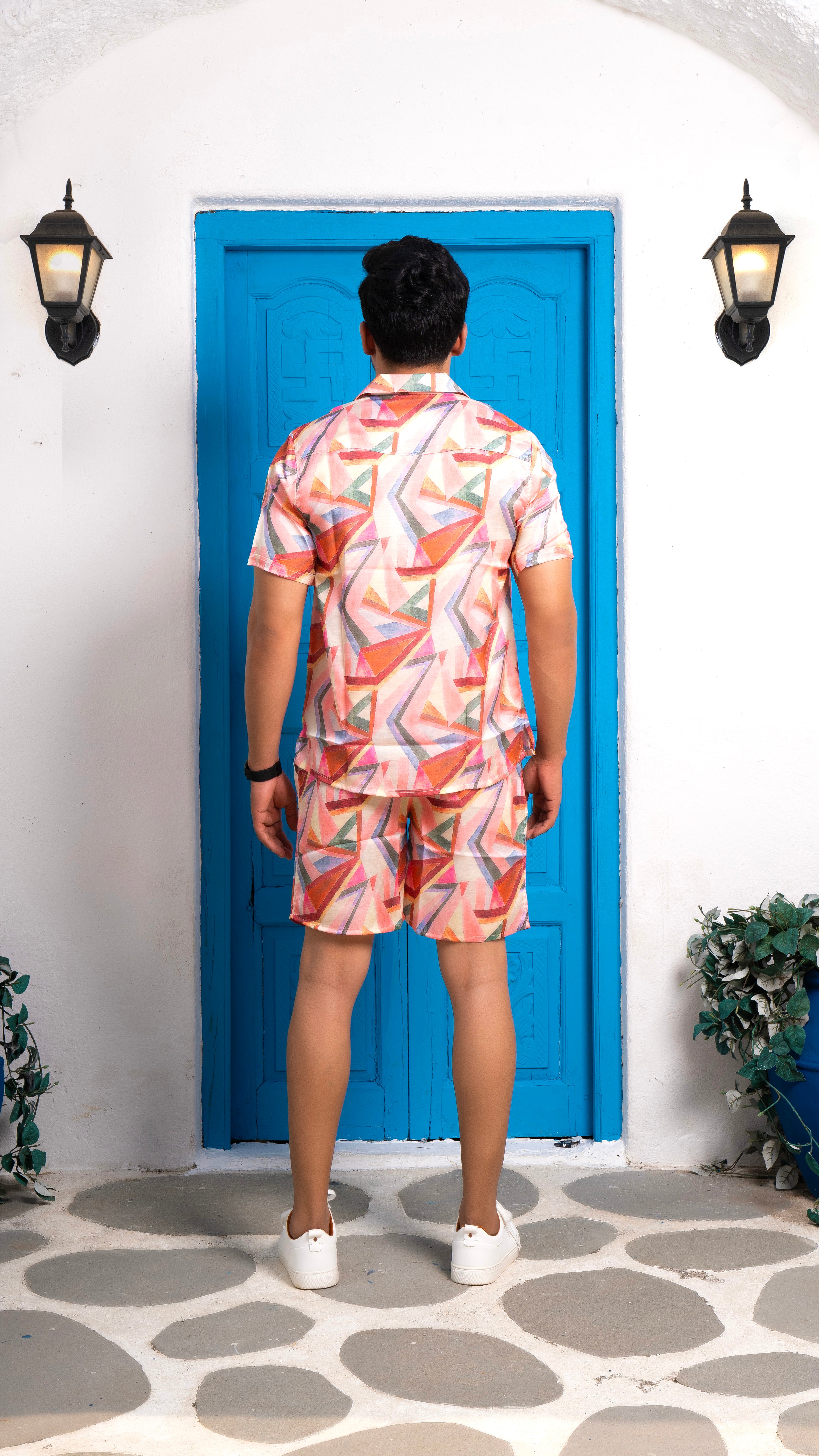 Linen Geometric Co-ord Set Men