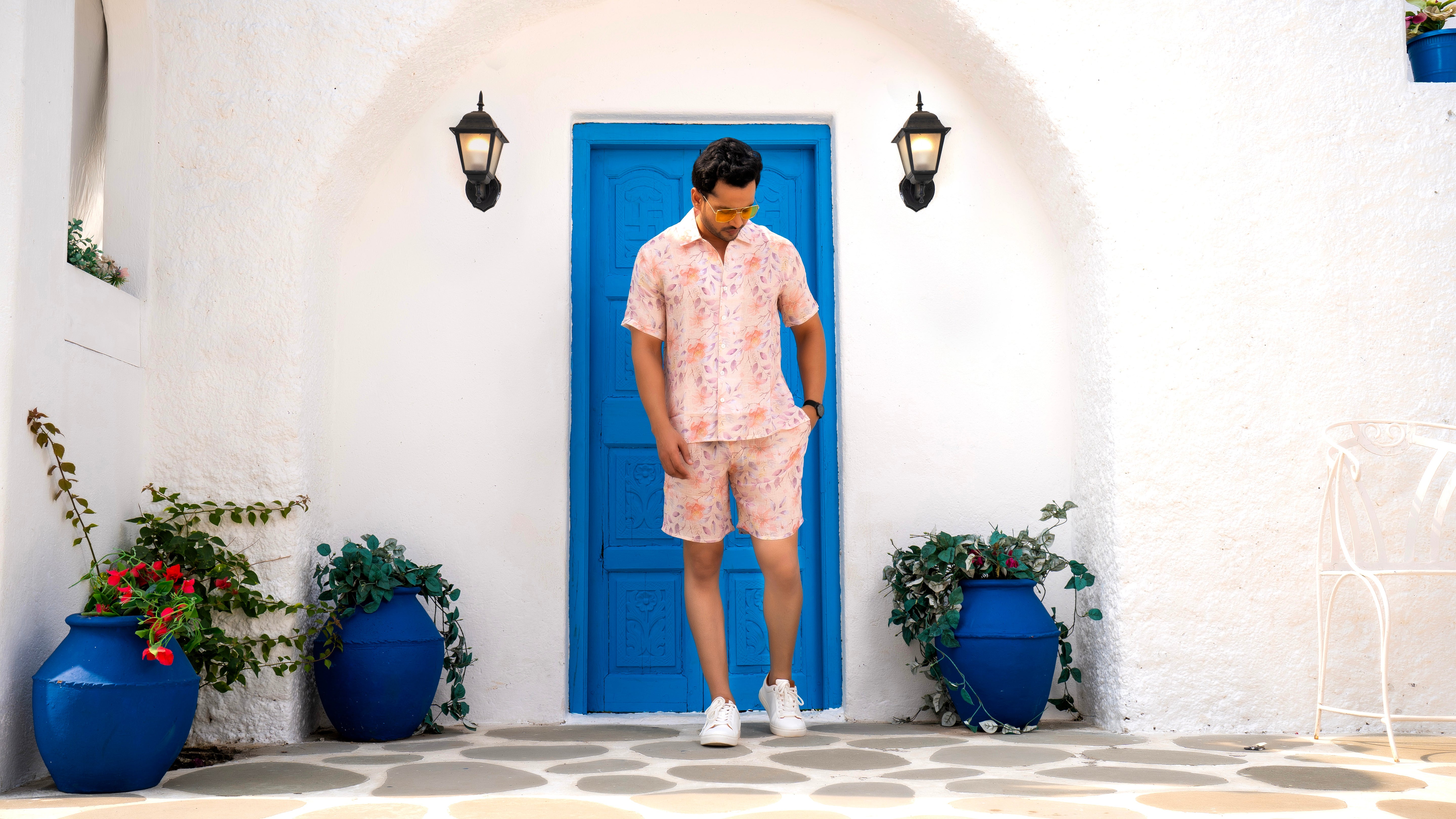 Linen Floral Co-ord Set Men