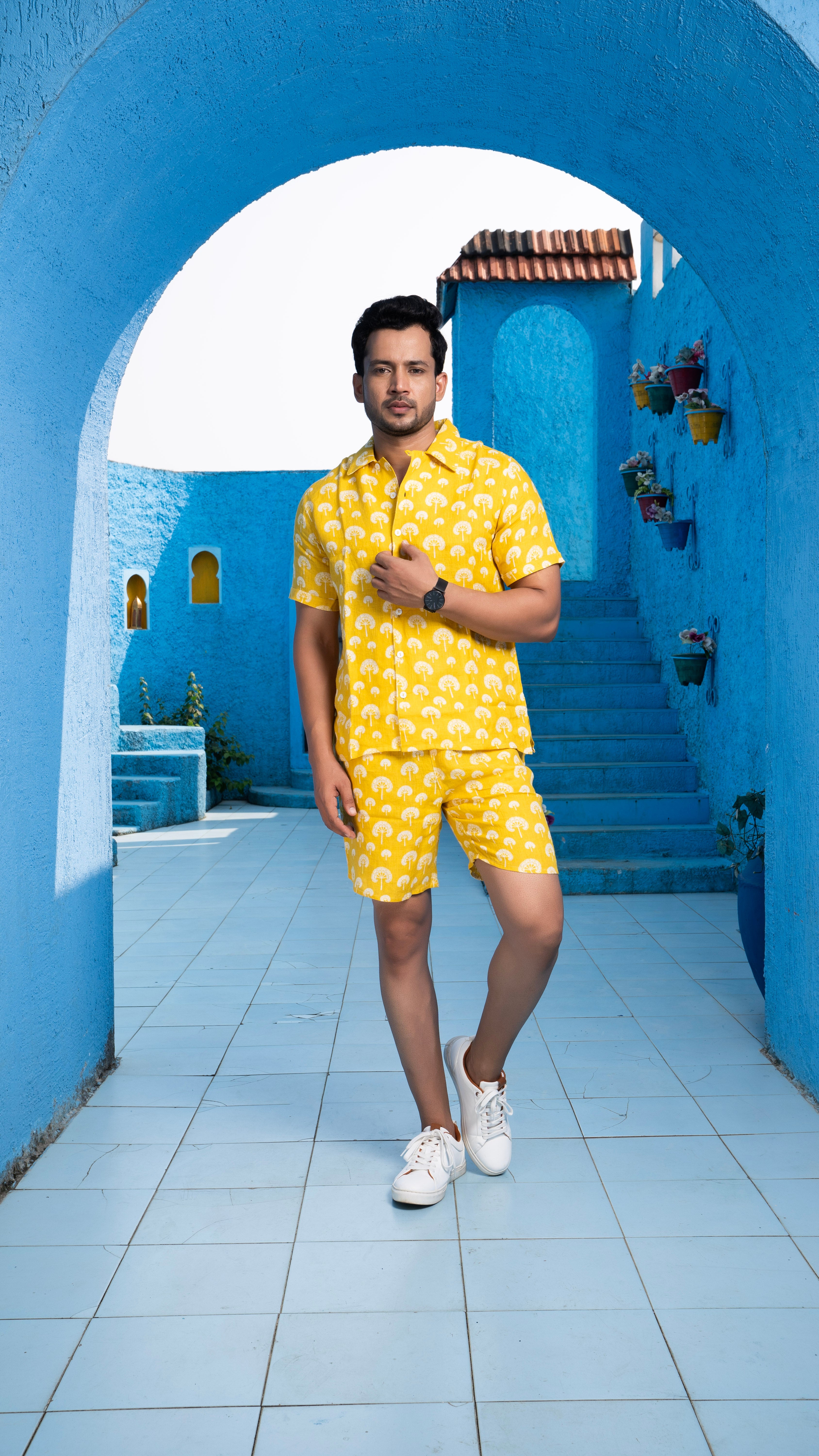 Linen Mustard Co-ord Set Men