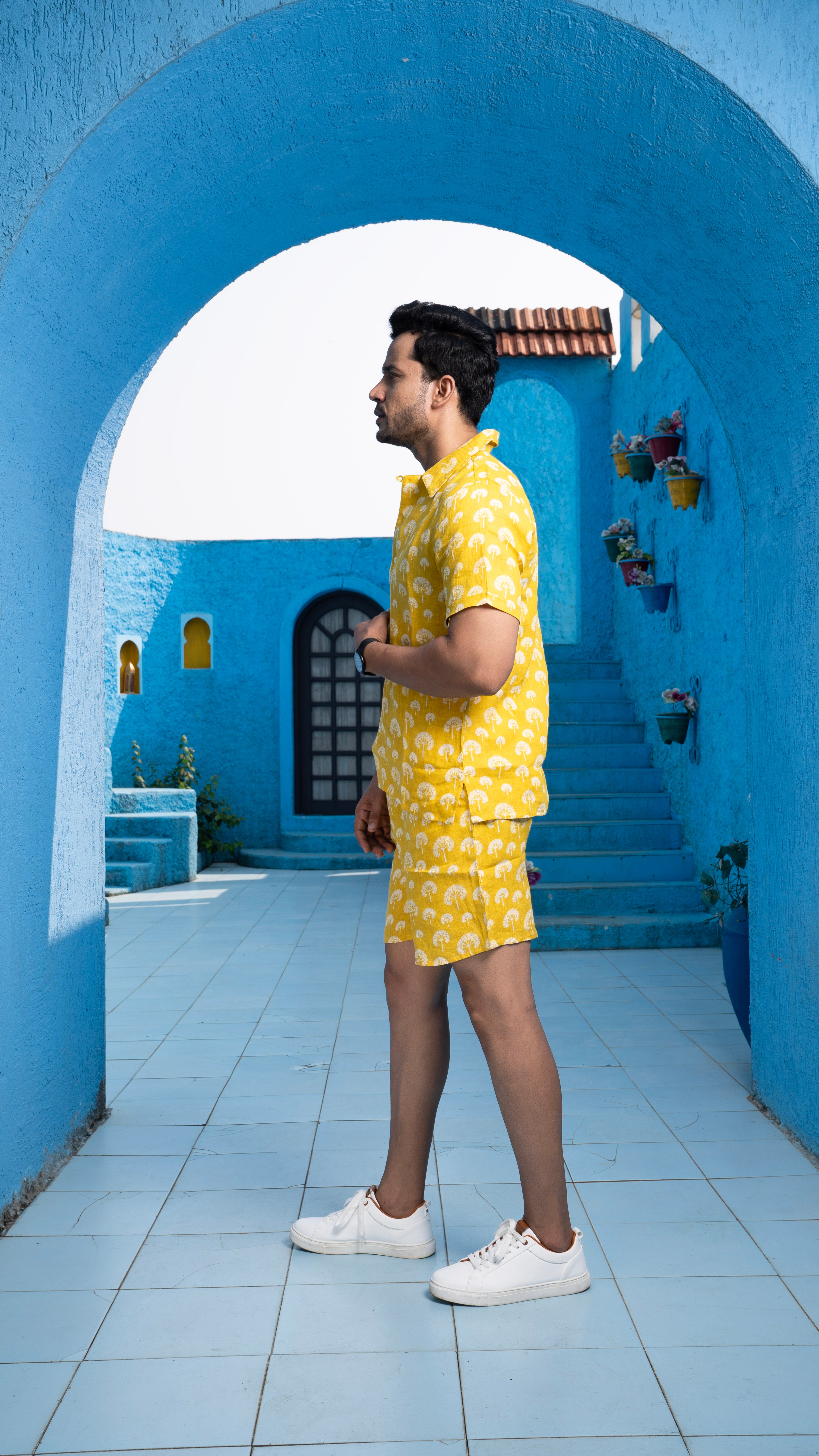 Linen Mustard Co-ord Set Men
