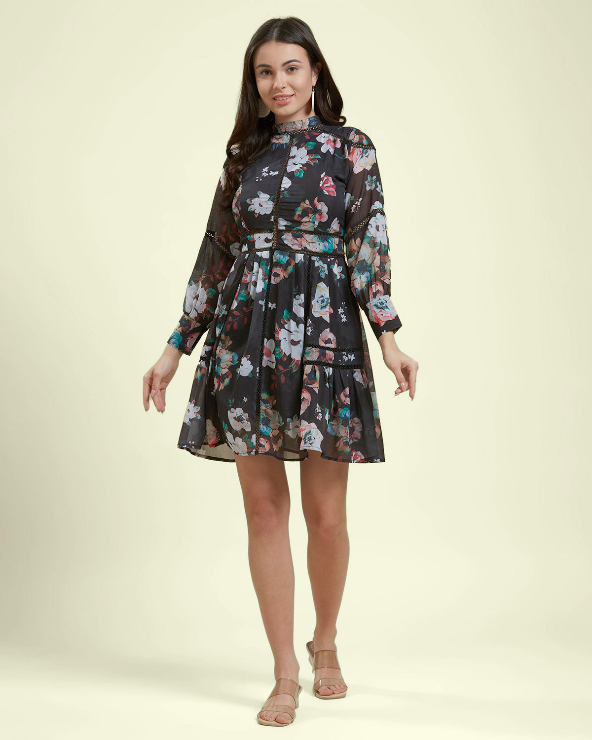 Floral Black Skater Dress