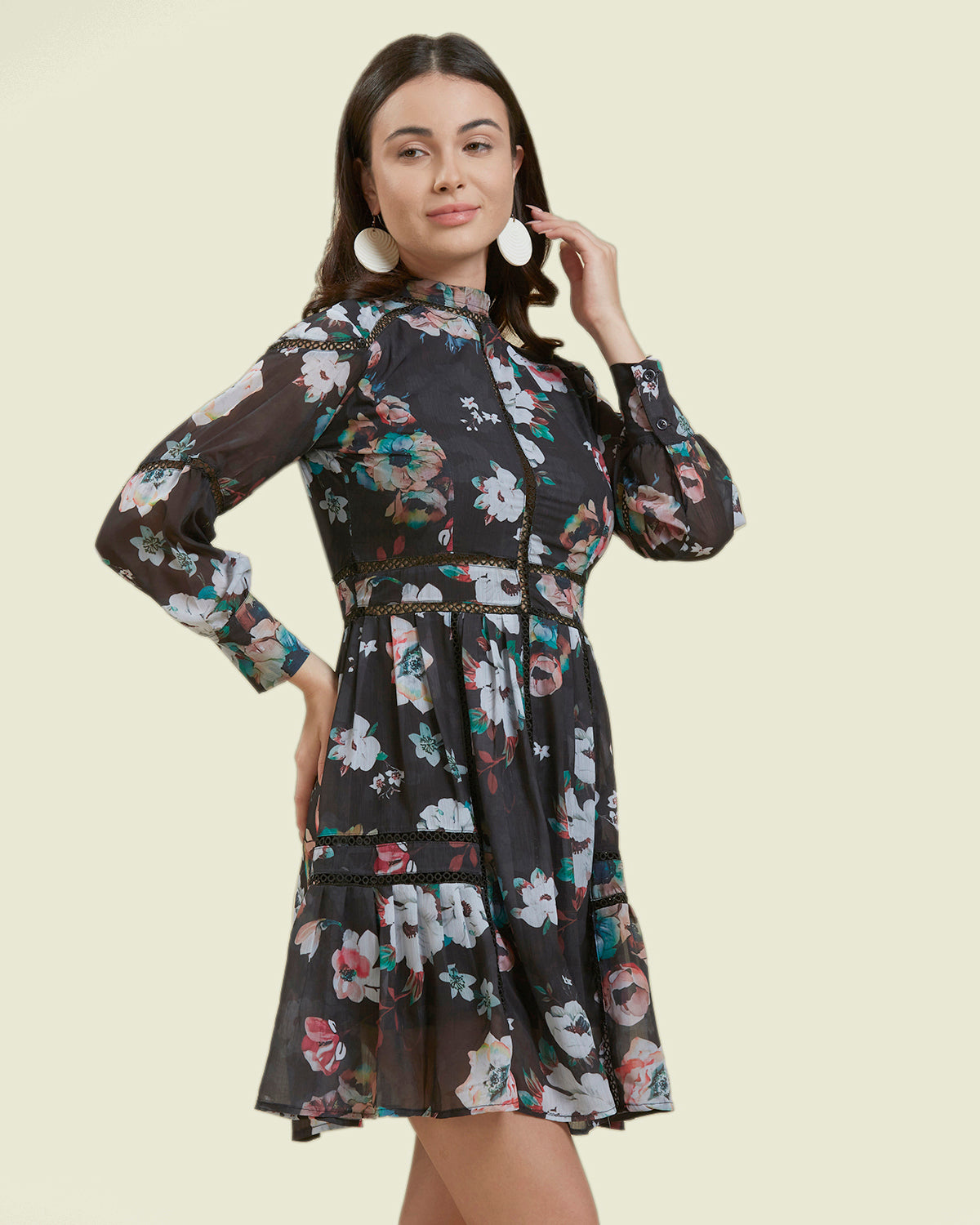Floral Black Skater Dress