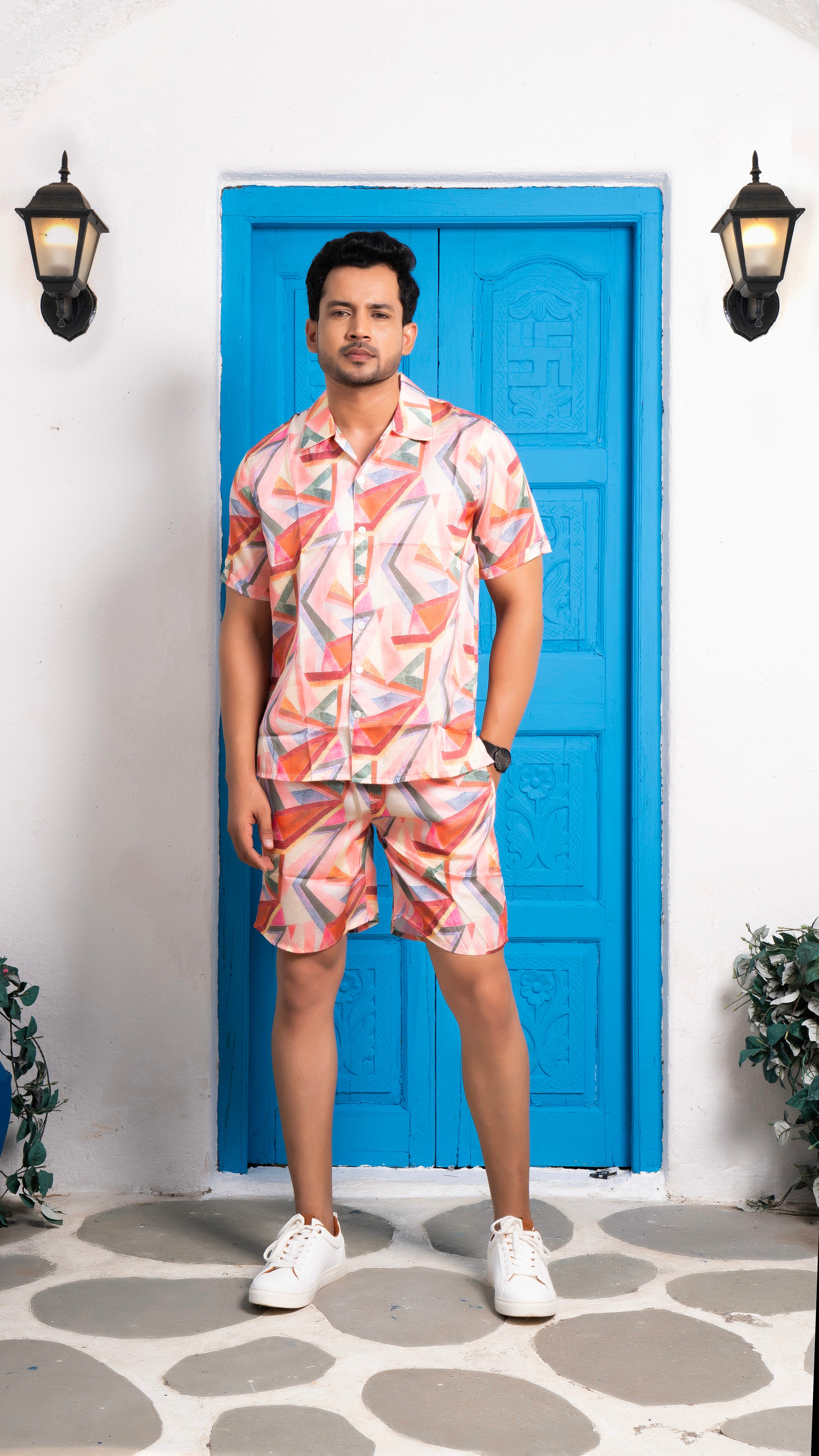 Linen Geometric Co-ord Set Men