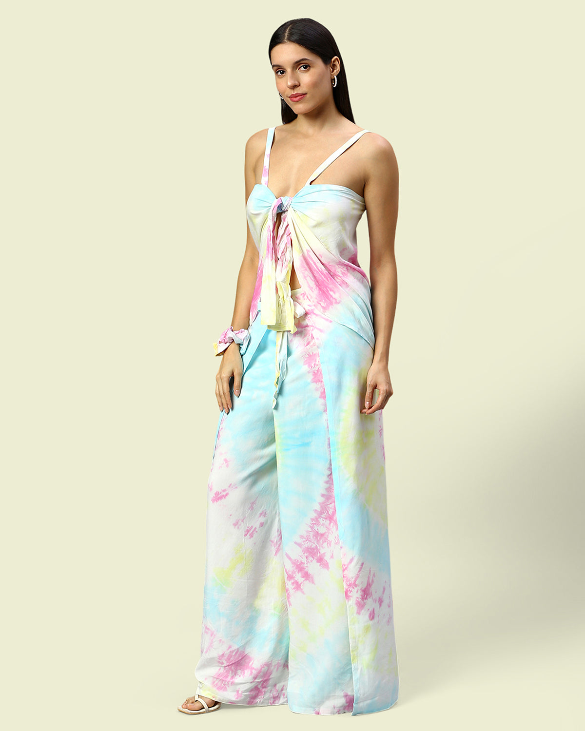 Pink Tie Dye Wrap Pants With Top