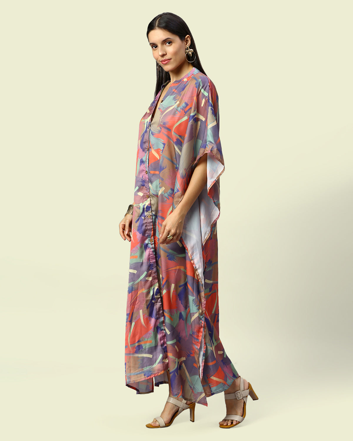 Abstract Printed Shirt Style Kaftan