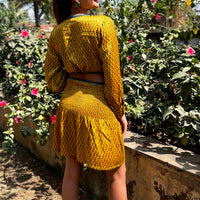 Yellow silk cut out short dress