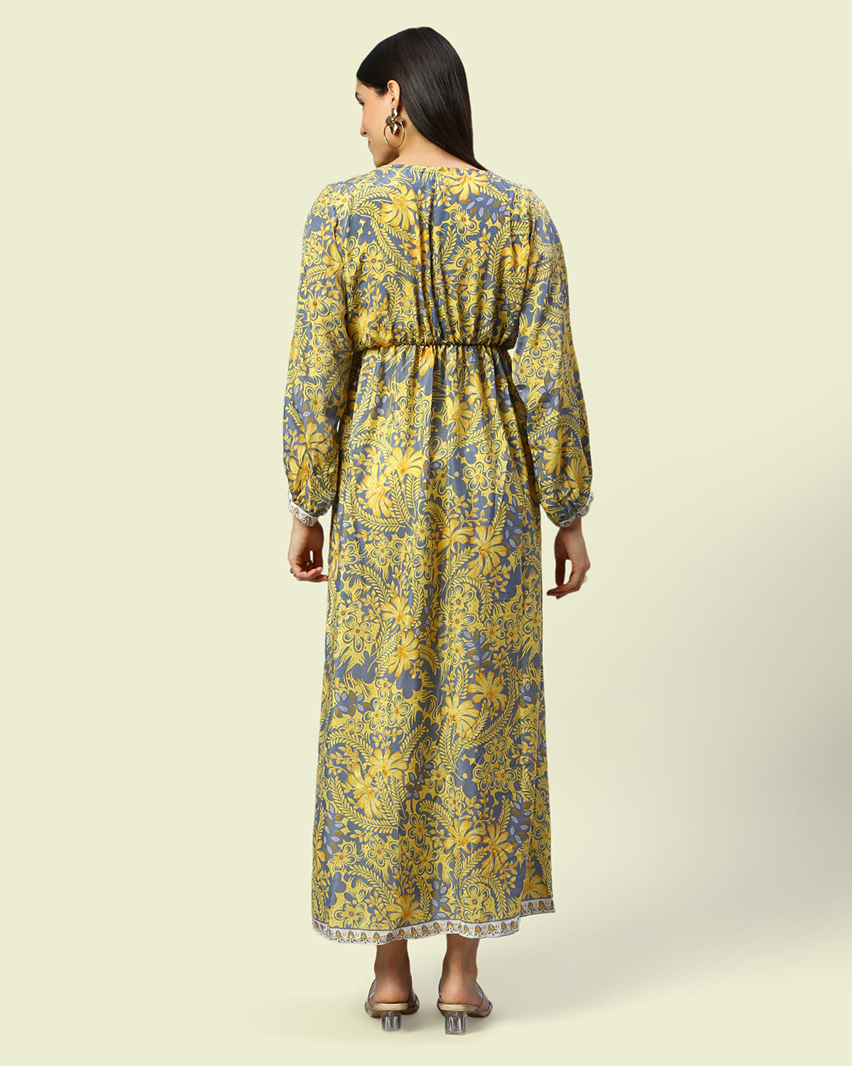 Yellow Vintage Printed Long Dress