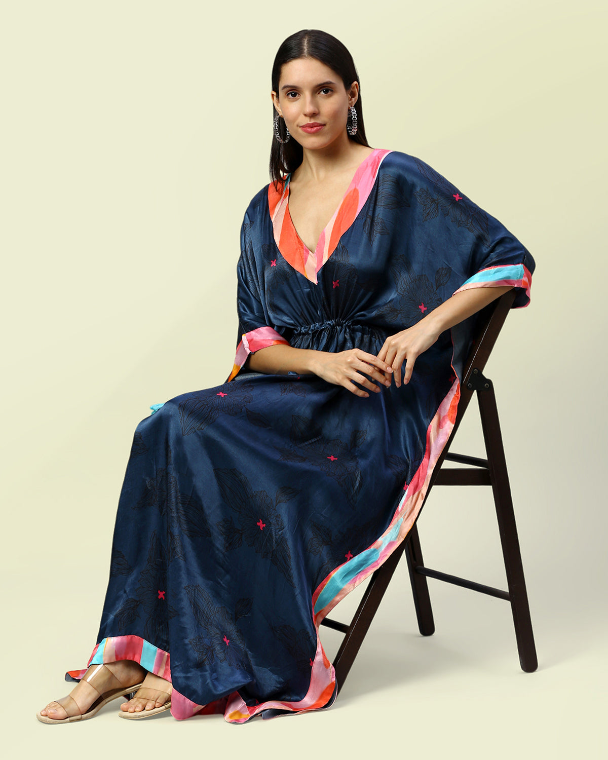 Steel Blue Printed Long Kaftan