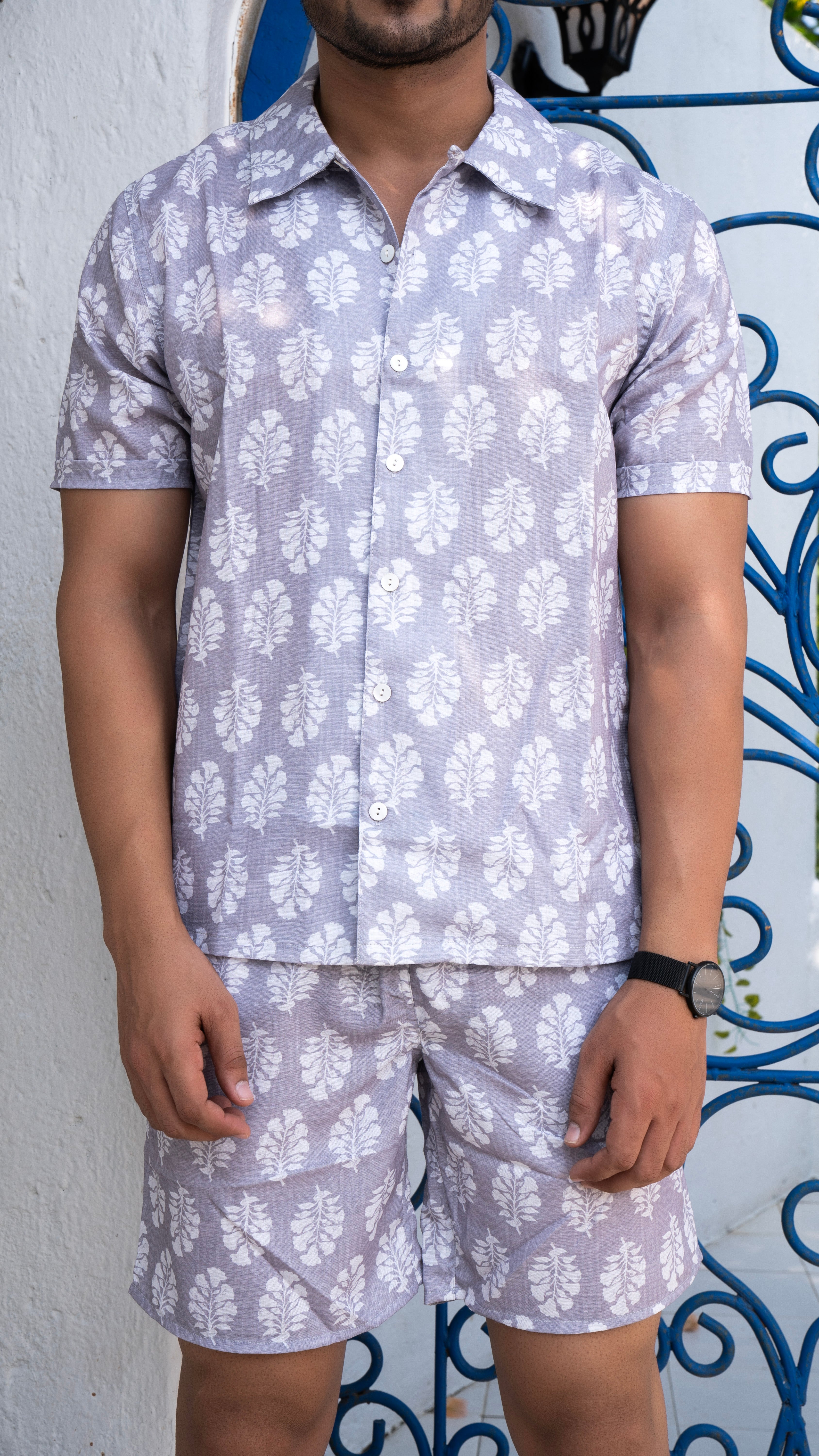 Linen Leaf Printed Co-ord Set Men