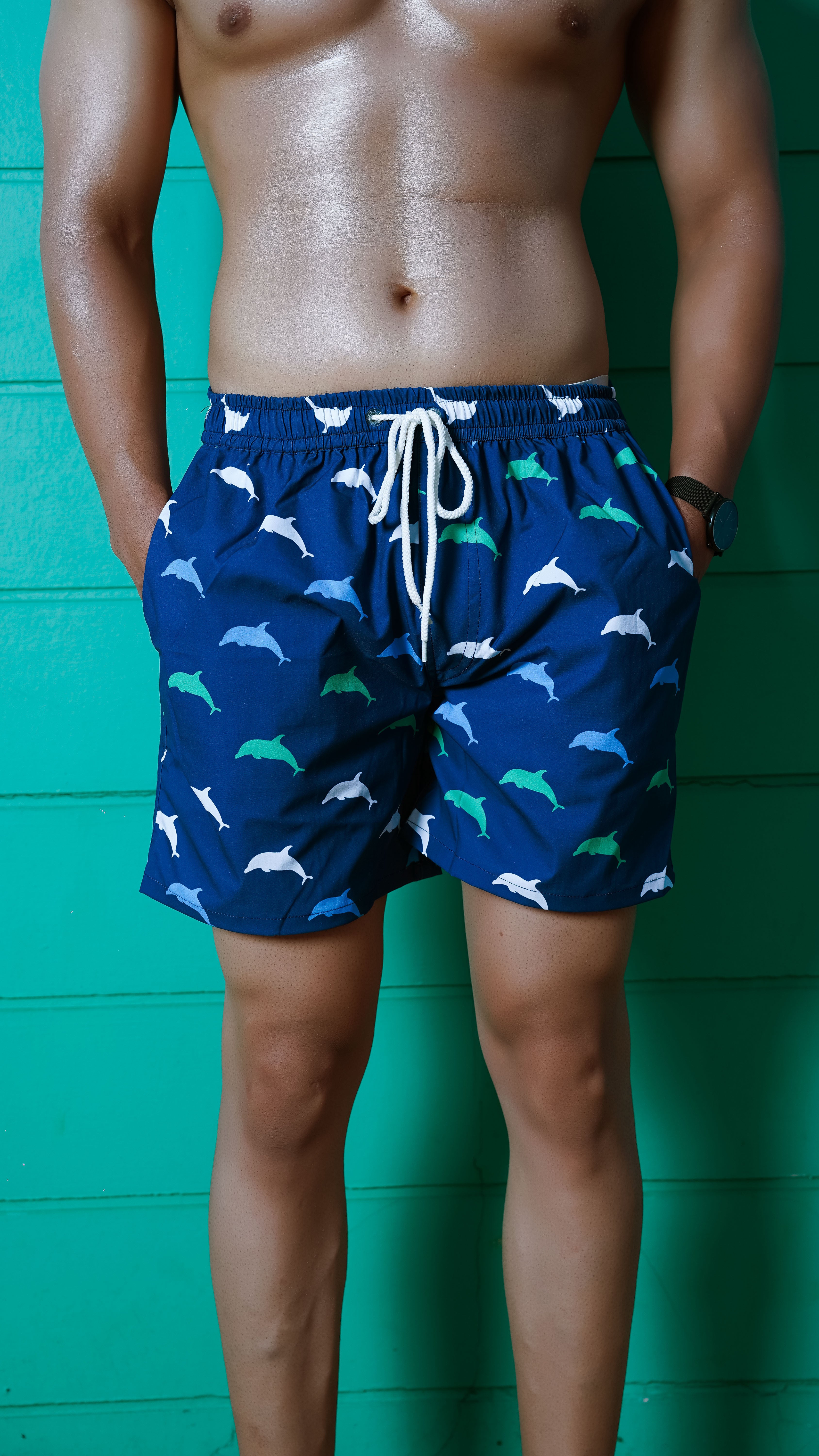 Dolphin Patterned Men Swim Shorts