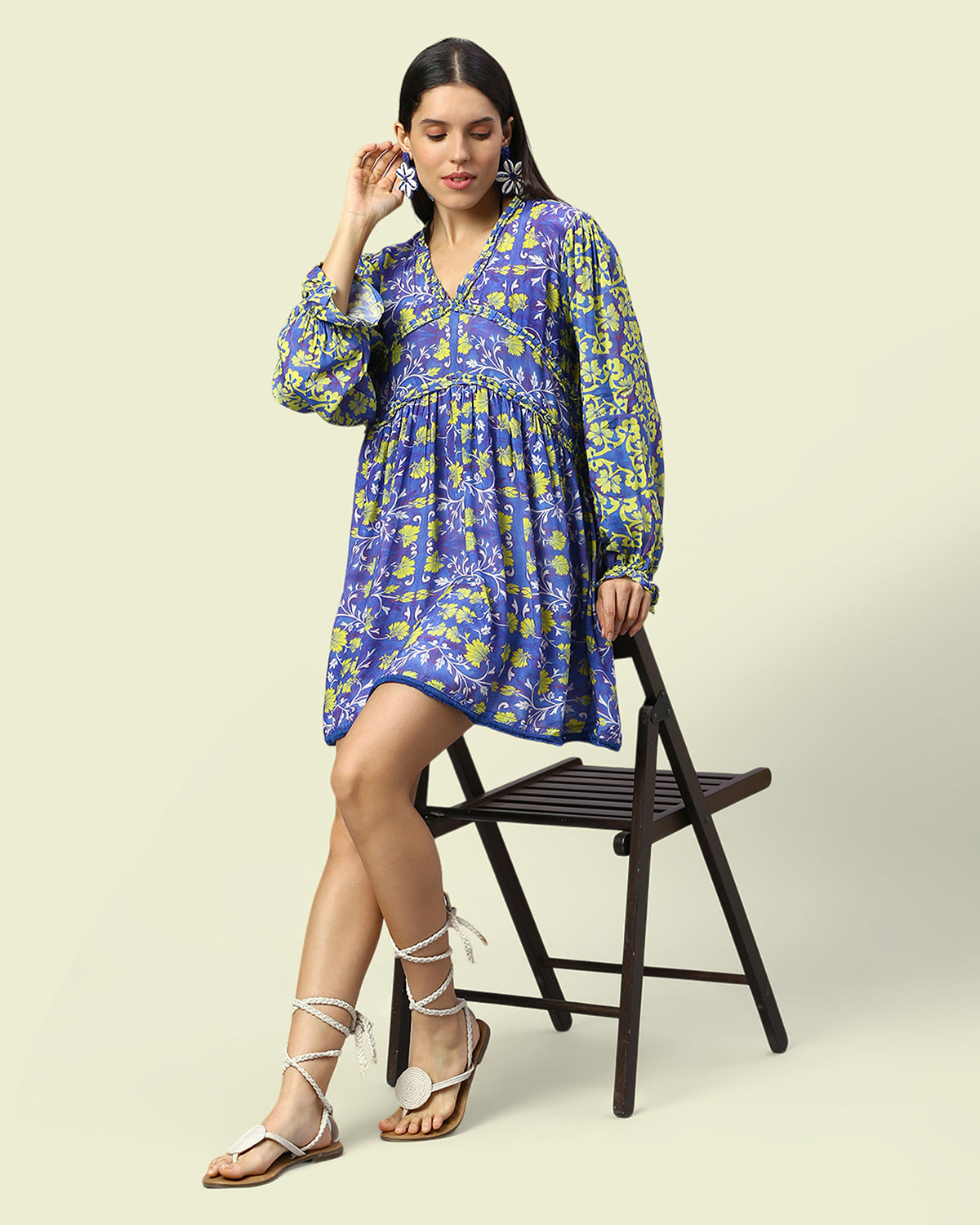 Cupro Muslin Blue Pottery Tunic Dress